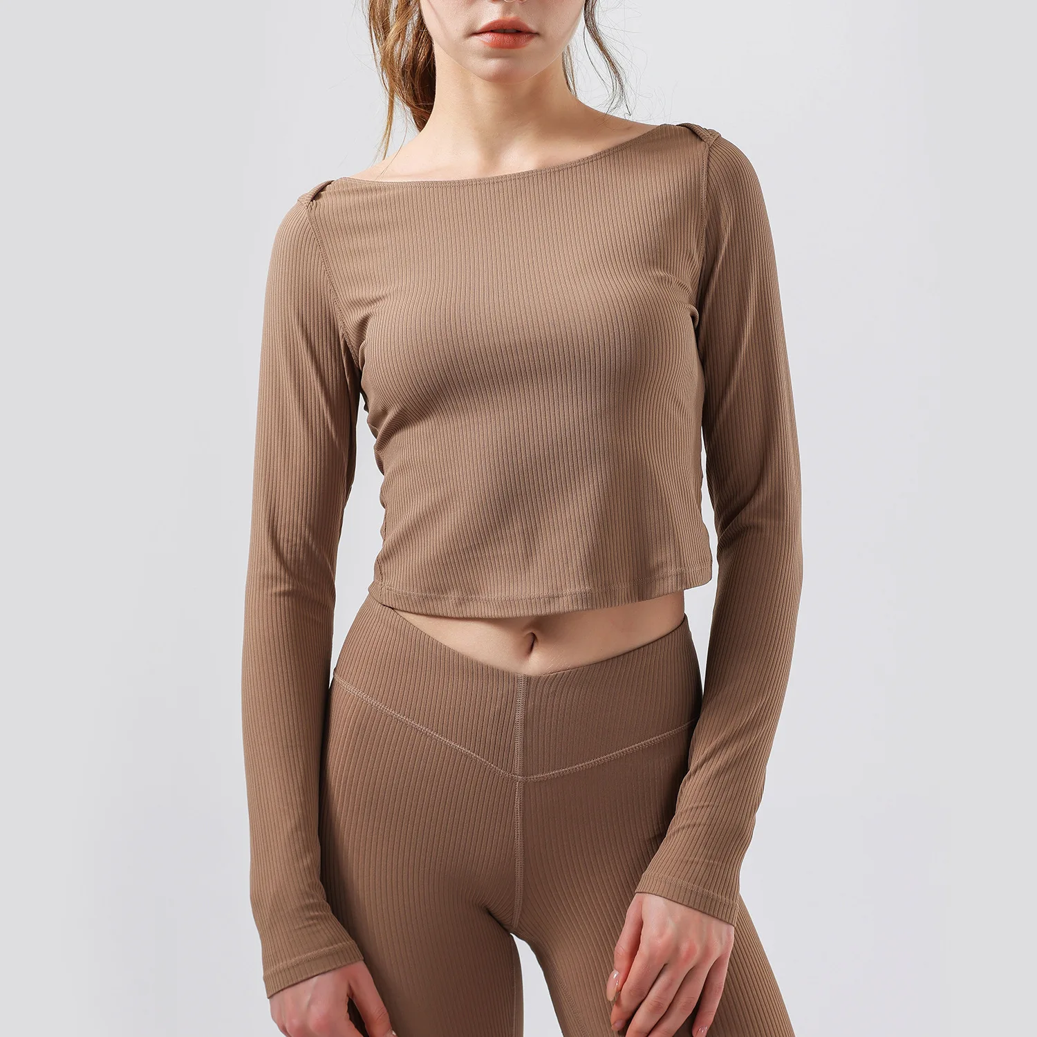 

Топ женский эластичный с длинным рукавом, укороченный Воздухопроницаемый Мягкий Топ для тренировок в спортзале/йоги/фитнеса