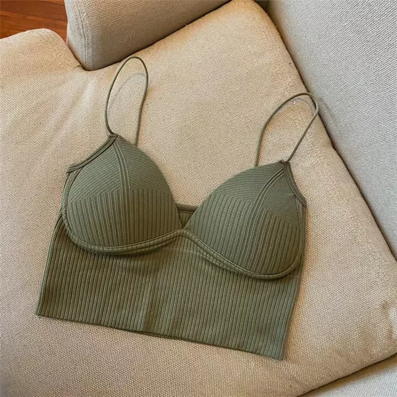 

Woman Y2k Crop Top Slim Sexy Stretch Push Up Bra Summer Chest Pads Knitted Short Tube Top V-Neck Tops Bralette Underwear Ladies