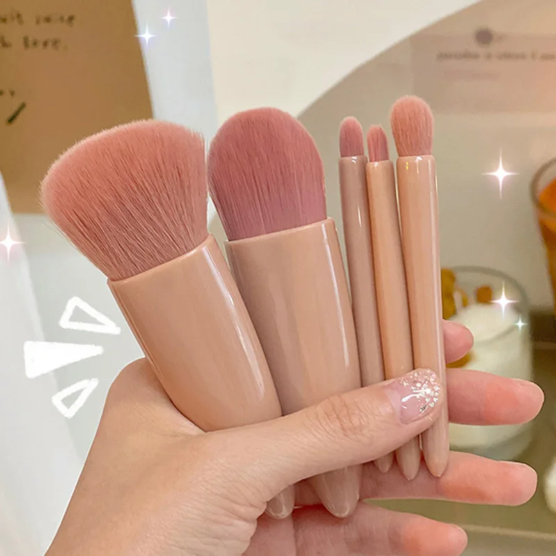 5PCS 접이식 메이크업 브러쉬 세트(거울 포함)-휴대용 여행 키트, 미니 전문..