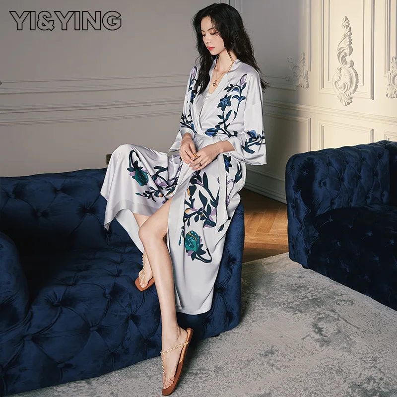 

[YI&YING] 2023 New Satin Pajamas for Women with 3/4 Sleeves, Cool Feeling Pajamas, Bathrobes, Home Clothes for Women WAZC257