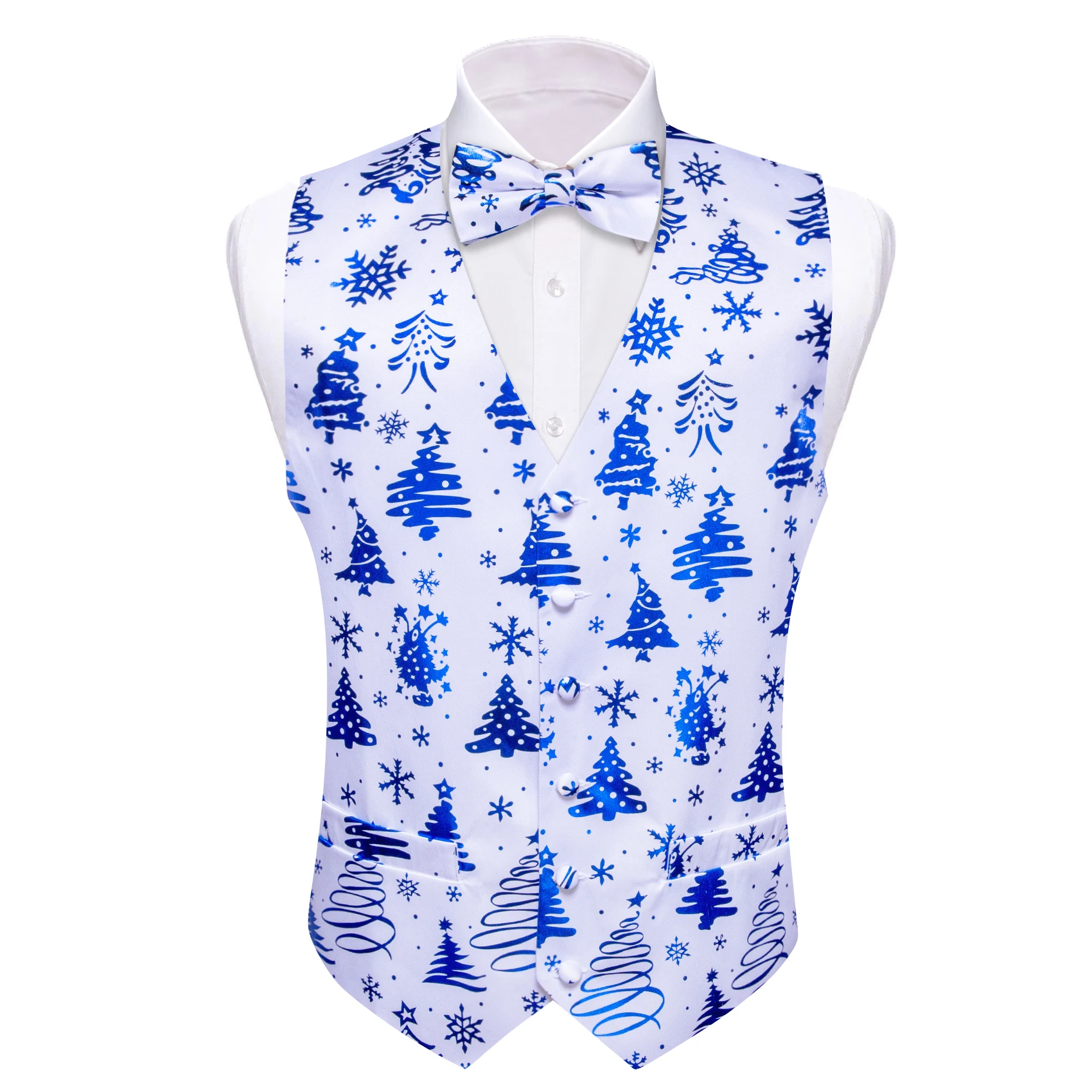 Christmas Mens Vest Silk White Red Blue Green Snowflake Gift