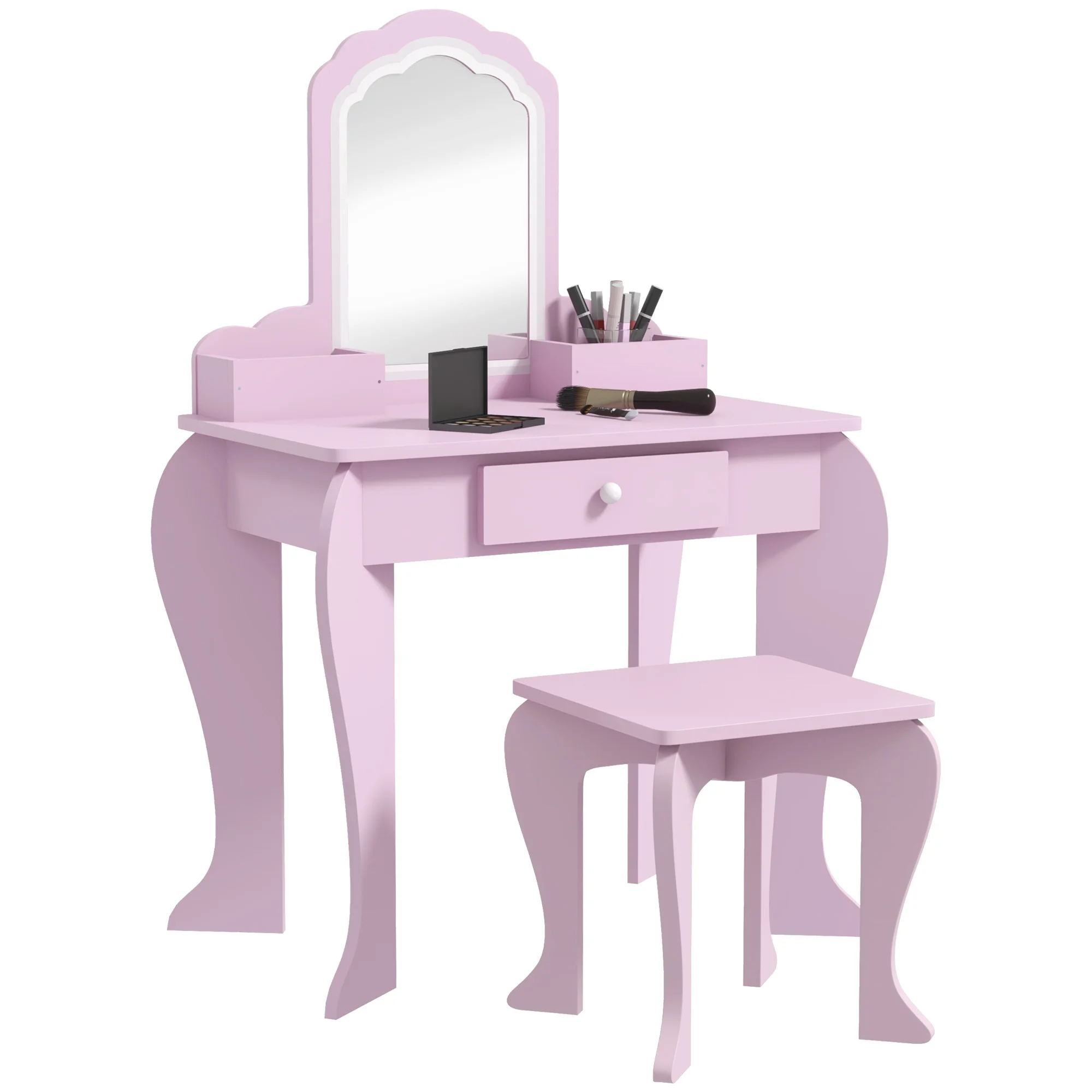 ZONEKIZ Coiffeuse pour enfant avec tabouret et miroir, petite table de maquillage avec tiroir et 2 compartiments ouverts, pour f 1