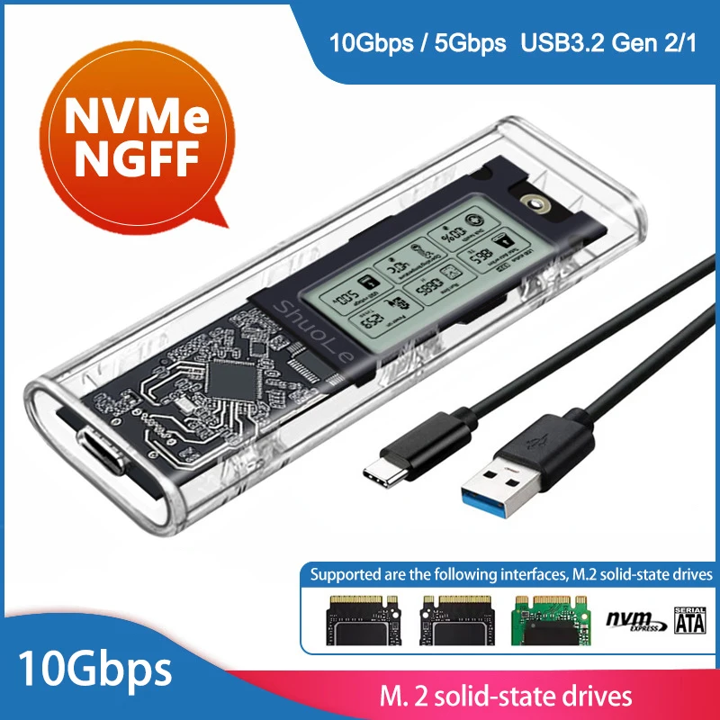 UTHAI M.2 NVMe/NGFF 듀얼 프로토콜 SSD 케이스(지능형 디지털 상태 감지 기능 탑재) Type-C 3.2 하드 드라이브 인클로저