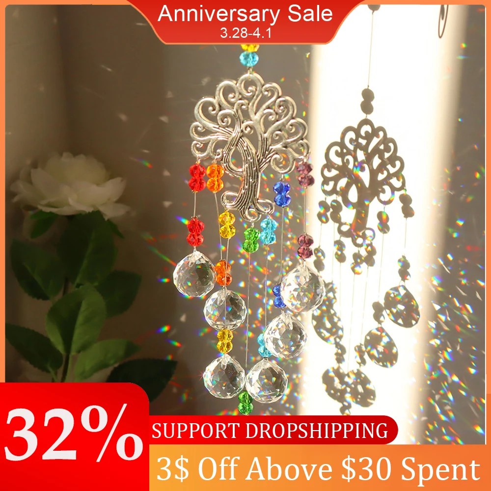 Crystal Wind Chime Crystal Hanging Prism Ornament Dream Catcher Plated Sun Catchers Hanging Decor for Outdoor Garden Windchimes sun catcher,sun catchers,window ornament