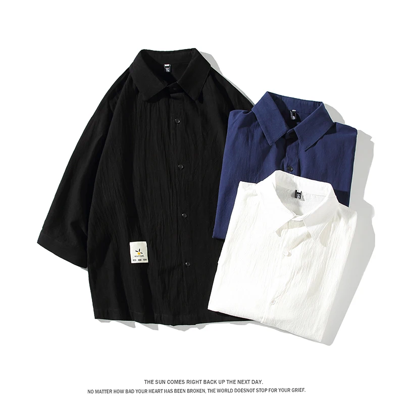 

Men Korean Fashion White Three Quarter Sleeve Shirts 2022 Mens Harajuku Black Oversized Shirt Male Button Up Shirts Blouses 5XL