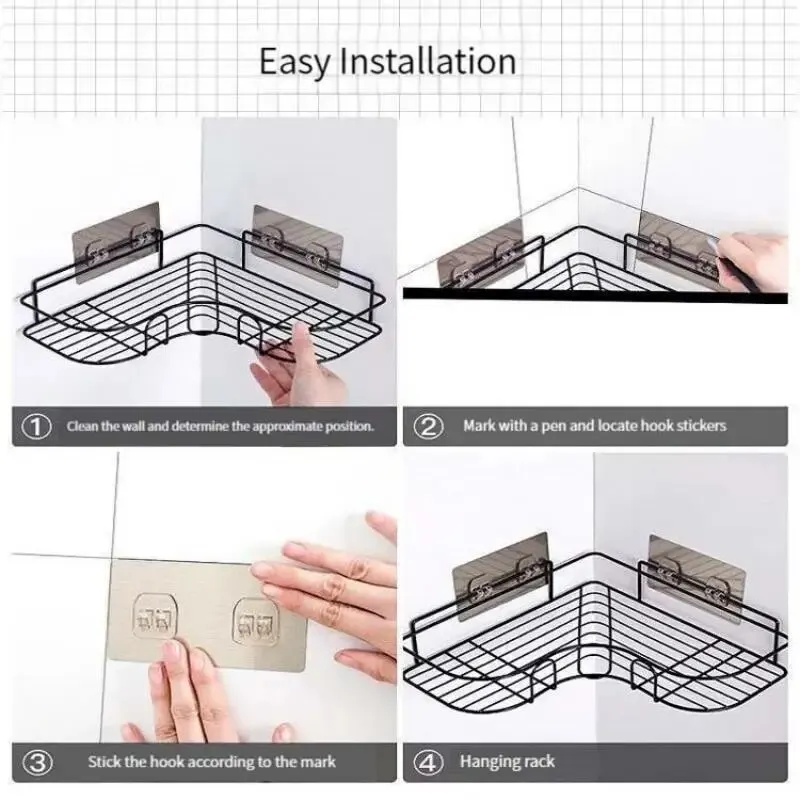 Non-Perforated Self-Adhesive Bathroom Sink Kitchen Countertop Triangular Rectangular Hollow Shelf Bathroom Supplies Storage Rack