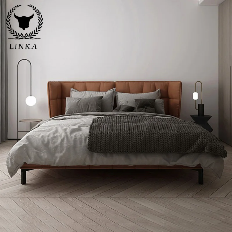 

Italian light luxury 1.8m master bedroom wedding bed Nordic modern simple full leather double soft bag big bed