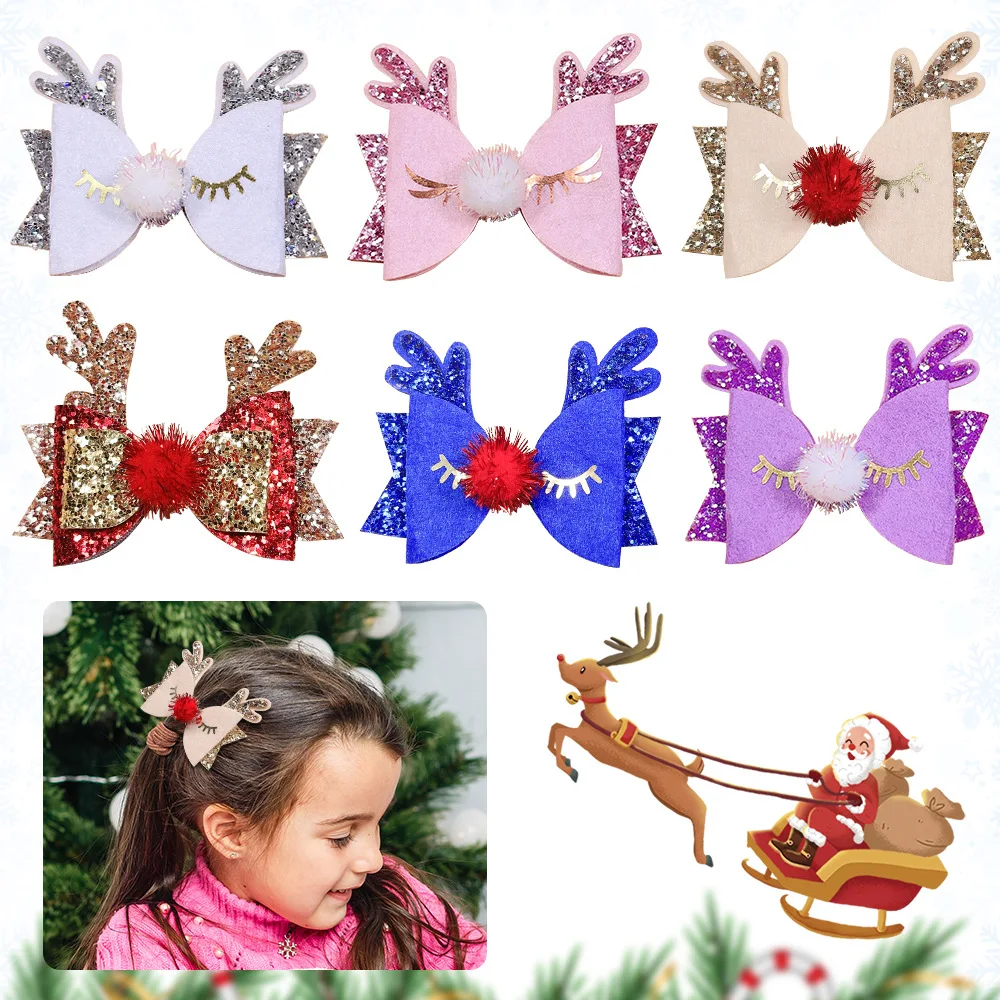 24pc/lot Christmas Hair Clip Christmas Decoration Hairpin XMAS Antlers Deer Hair Clip For Girls Kids Party Hair Accessories vintage artificial silk rose wedding boutonnieres for groom blue flower pins wrist corsage party wedding decoration mariages