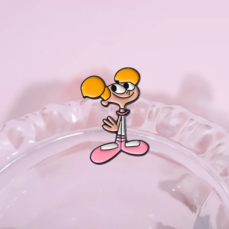 Cartoon Dexter's Lab Themed Pins Brooch Anime Boy Dexter And His Sister Titi Figure Badge Enamel Cosplay Props Lapel Pins Jewelr
