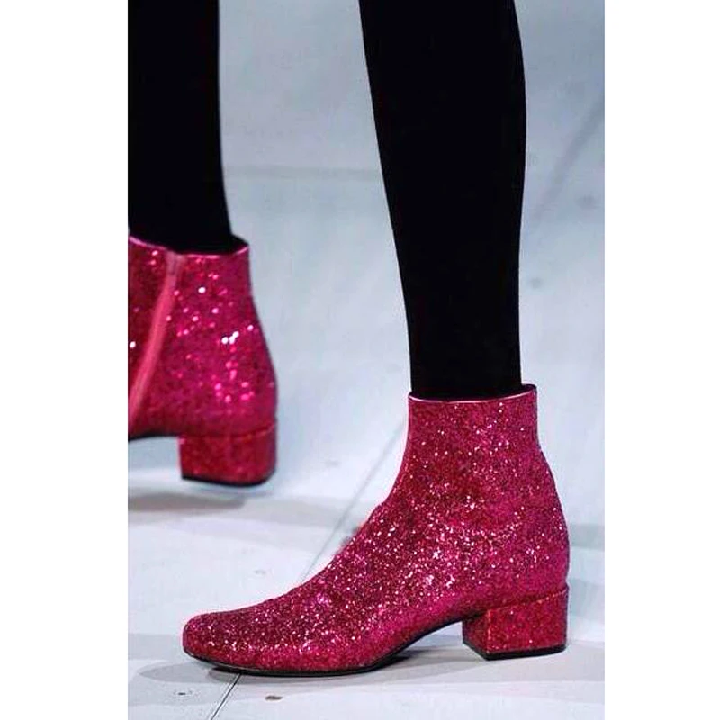 Vrouwen Mode Hot Roze Pailletten Glitter Enkellaarsjes Ronde Neus Dames  Rits Bling Laarzen Lage Hak Lente Sexy Laarzen|martin boots|boots  fashionfashion boots - AliExpress