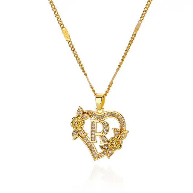 Colliers avec initiales de cœur et de fleur en Zircon pour femmes, en acier inoxydable, pour amoureux du cœur, couleur or, chaîne avec lettres, bijoux