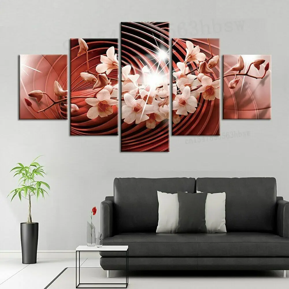 

5 панельных красных цветов Абстрактная Картина на холсте настенное искусство HD Печать Декор 5 шт. декор комнаты картины плакат домашний декор