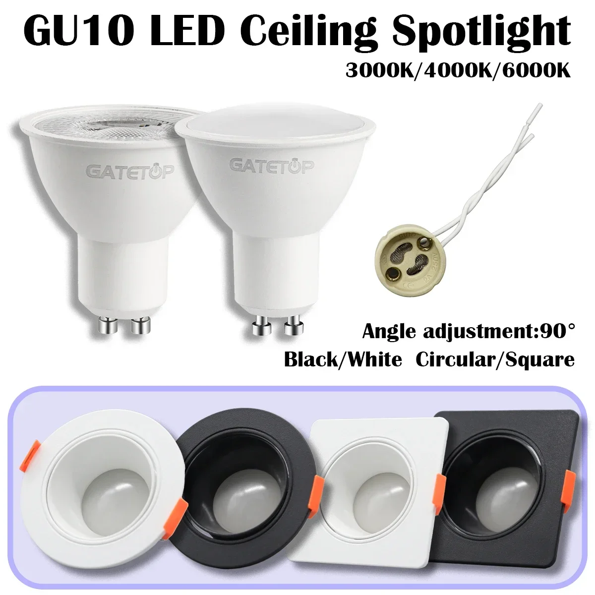 5/10/20pcs 7W LED Downlight GU10 Ceiling Spotlights 90degree Angle Adjustable Rotating AC220V 120V Indoor Lighting Energy Saving