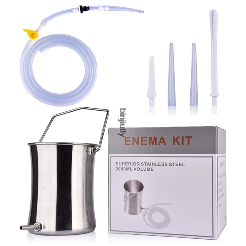 

2L Non-Toxic Enema Bucket Kit Stainless Steel Colon Cleansing Reusable Medical Grade Silicone Tubing Coffee Detox Female Hygiene