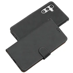 Leather Flip Wallet Phone Case Cover - Galaxy A02 M02 (Black)