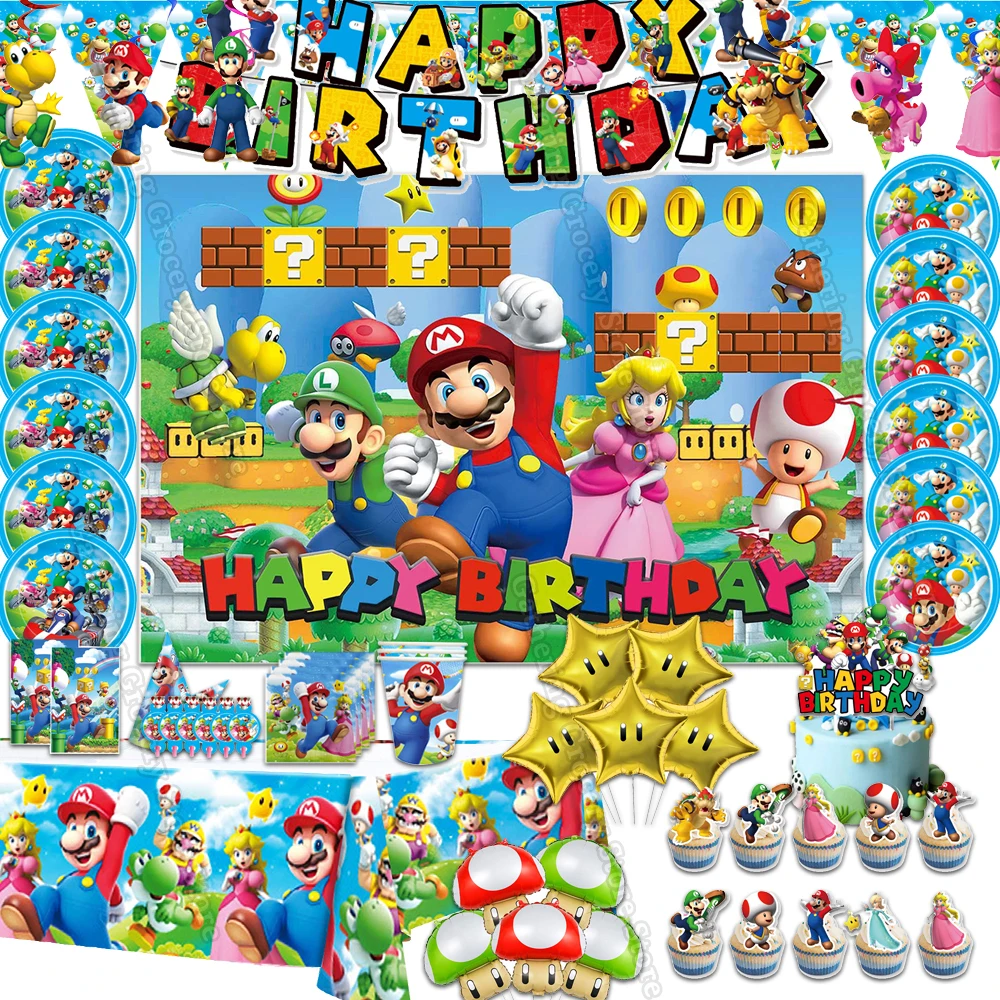 

Marioed Luigi Bros Game Party Supplies Children Birthday DIY Party Decoration Toy Gifts DIY Scene Layout Latex Ballon Tableware