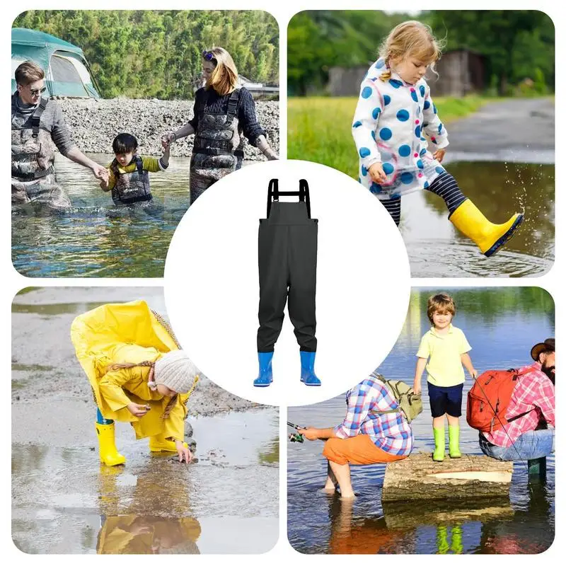 Children Fishing Chest Waders PVC Rain Pants Waterproof Bootfoot Quick-dry
