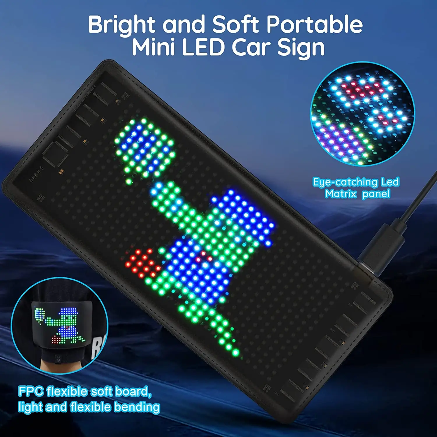 LED Signs Panel Display Light Mini LED Sign 7.2''x3.4 Battery Powered Bluetooth LED Matrix Panel Scrolling Smart App Control Programmable