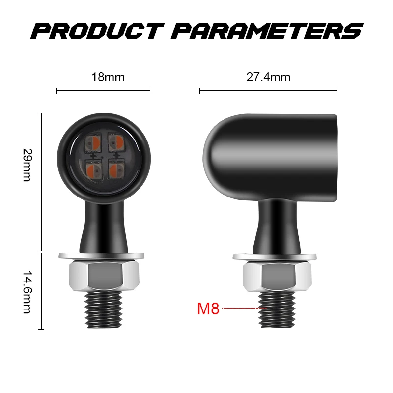 Indicatori di direzione a LED per moto ambra bianca da 8mm luci posteriori anteriori indicatore DRL lampeggiatore per accessori sportivi per bici da strada Dirt