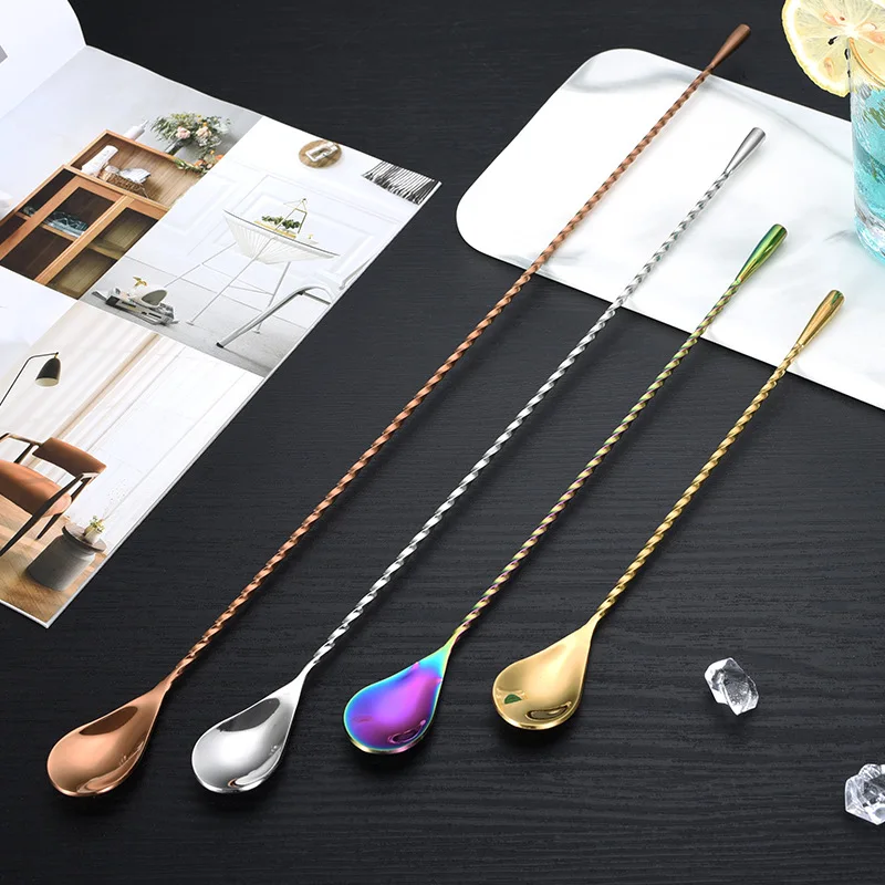 30/40/50cm Long Spiral Handle Cocktail Spoon Bartender Drink Shaker Muddler Stirrer Whisky Mixing Rod Kitchen Bar Utensils cocktail spoon