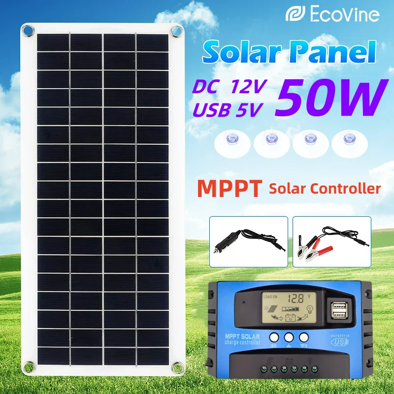 แผงโซลาร์เซลล์พกพา ชาร์จไฟ 12V/5V สำหรับแคมป์ปิ้ง
