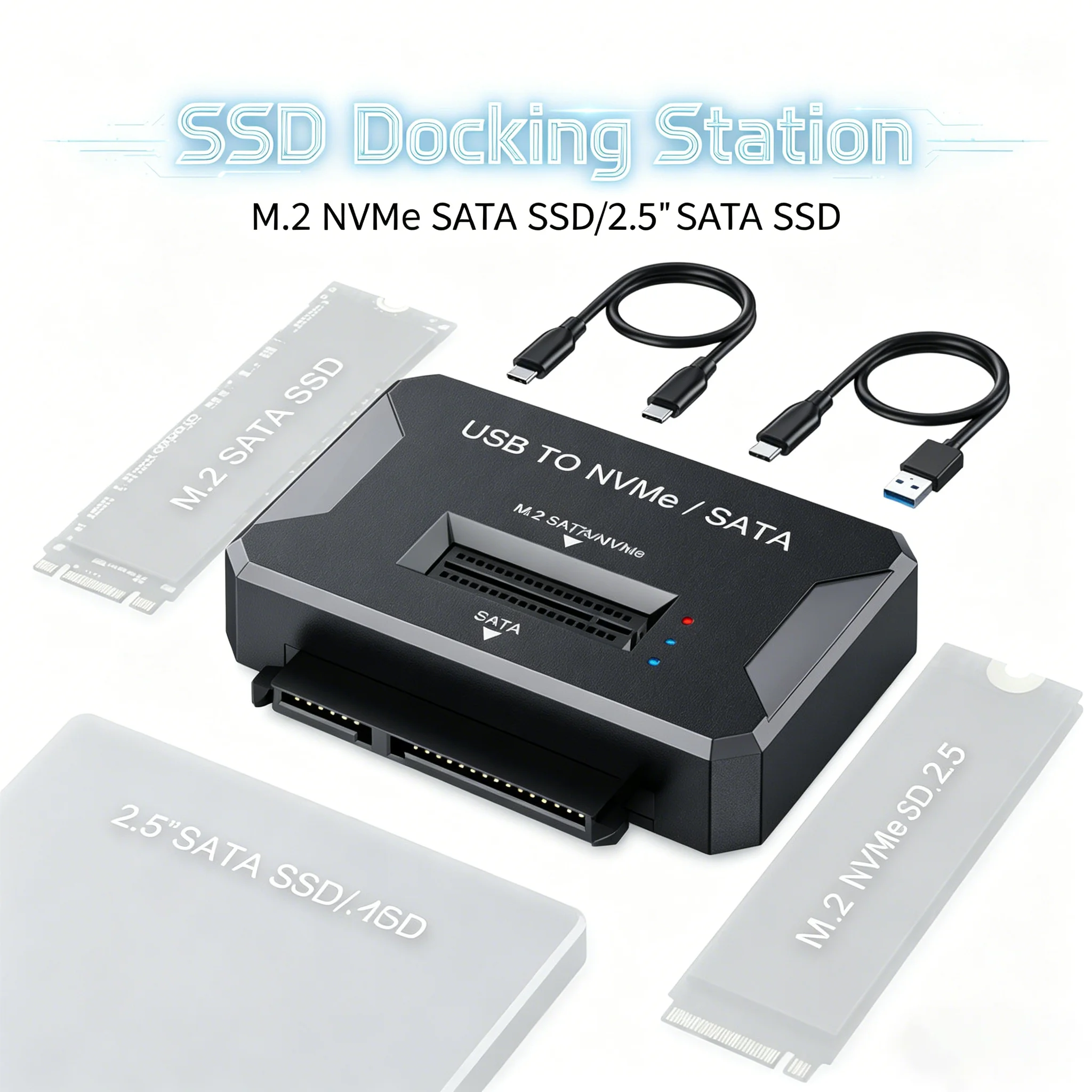 2 in 1 M.2 NVME/SATA 듀얼 프로토콜 M.2 to USB Type-C 10Gbps 2.5 SATA SSD 어댑터 (NVME PCIE NGFF SATA 하드 드라이브 엔클로저용)