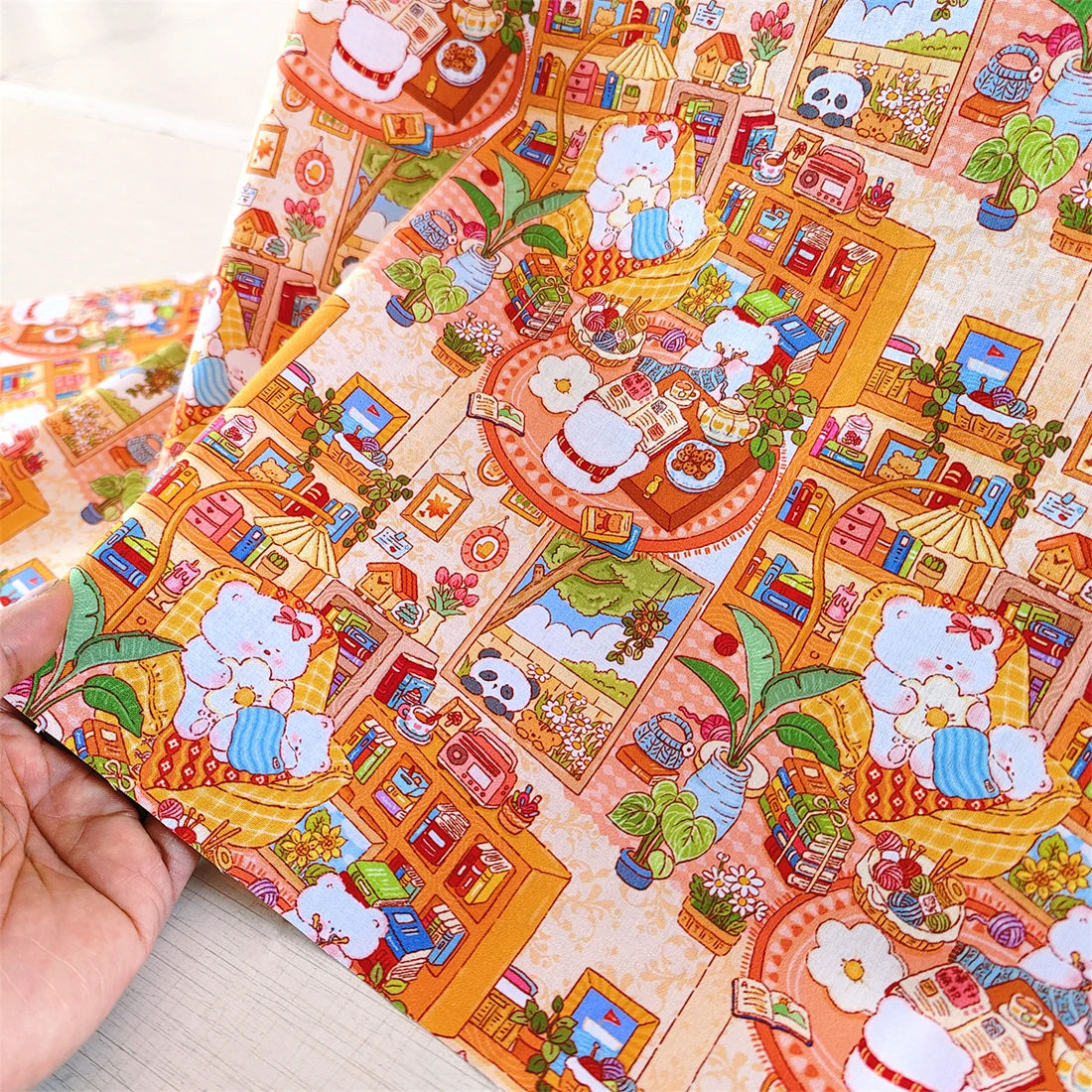Cartoon Cute Panda Playground Illustration Cotton Fabric for DIY Patchwork & Quilting - 20 Pieces