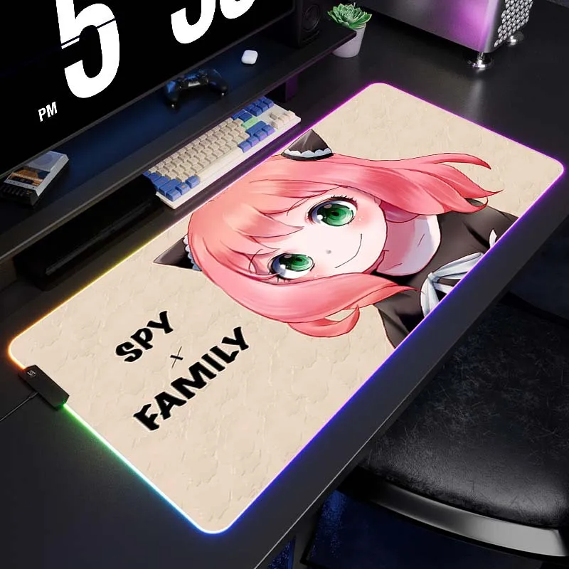 

RGB Backlight Spy x Family Mouse Pad Gaming Mousemat Large Desk Mat Pc Gamer Accessoires Mousepad Speed Keyboard Soft Pads XXXL