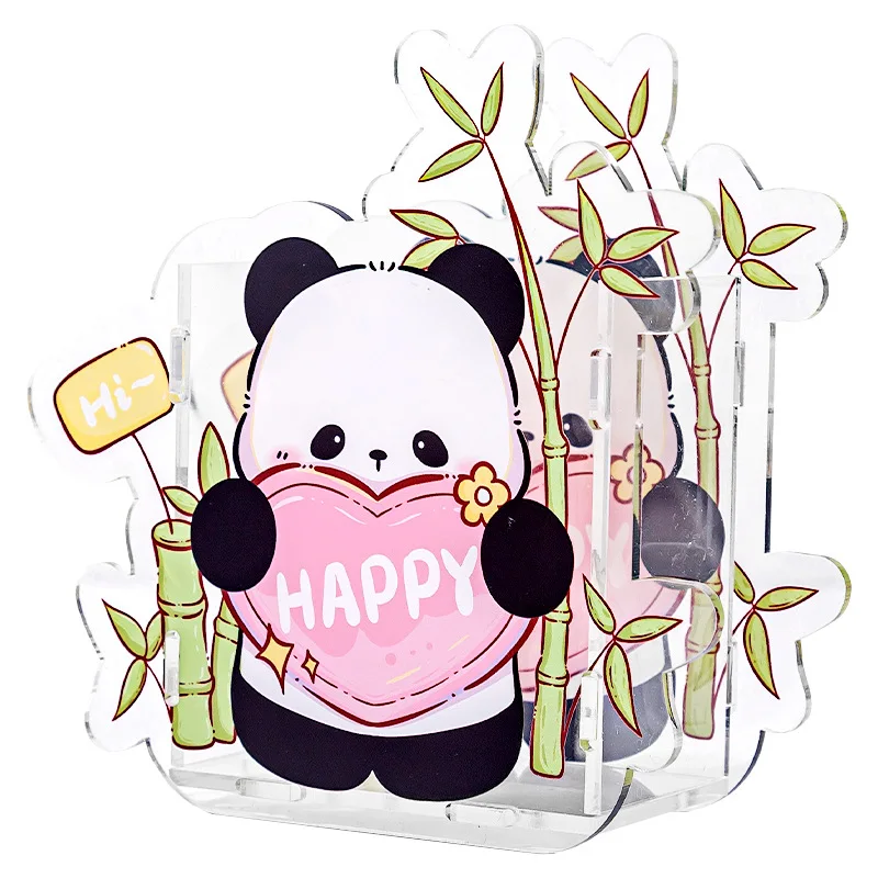 Panda Acrylic Pen Holder Large-capacity Stationery Storage Box Cartoon Pencil Holder Desk Organizer Kawaii