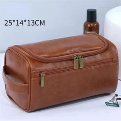 Leather Travel Hanging Toiletry Bag - Unisex Large Capacity Cosmetic Organizer (PU - Brown)
