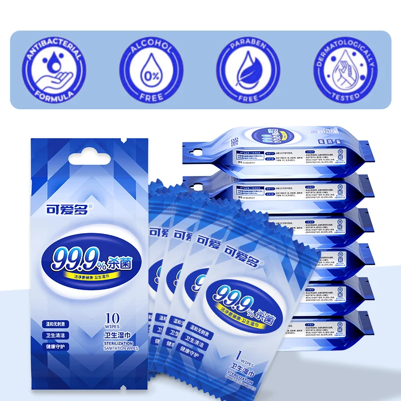 100pcs Antibacterial Wipes Individually Packed 10pcs/pack 10 Packs Alcohol Cleaning Wipes Hand and Mouth Wipes