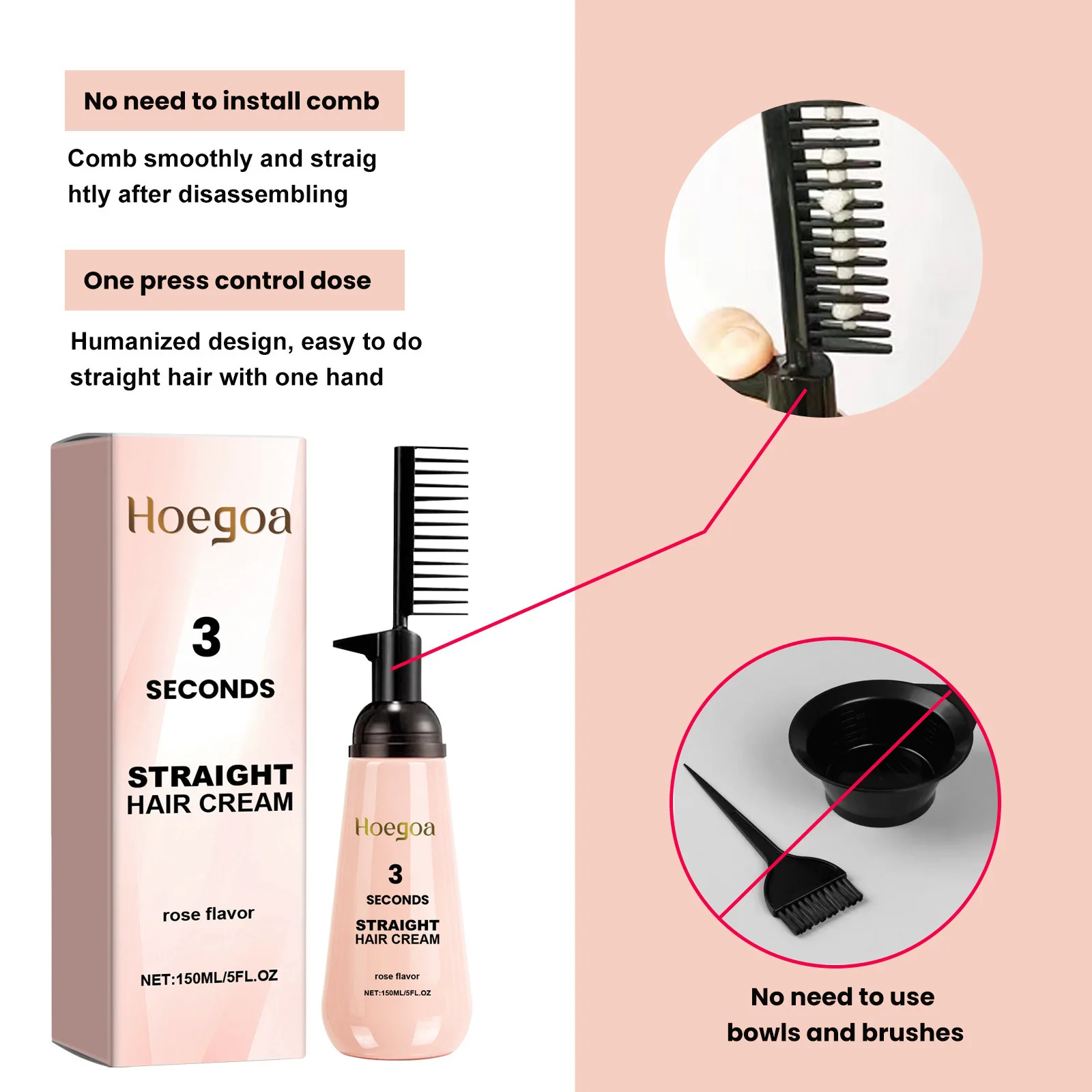 Straightening Hair Cream Smoothing Treatment Styling Comb Repair Damage Improve Curly Reduce Frizzy Hair Care