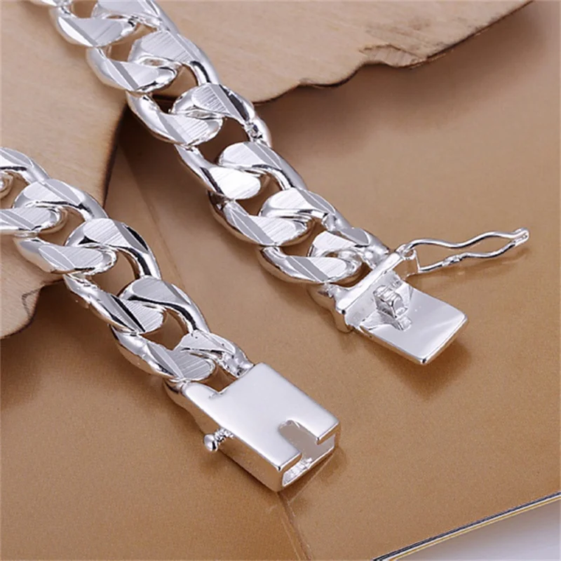 New High-end Women's Mens Fine 925 sterling Silver Bracelet Fashion Jewelry Gift Men's 10MM Square Beautiful - 5
