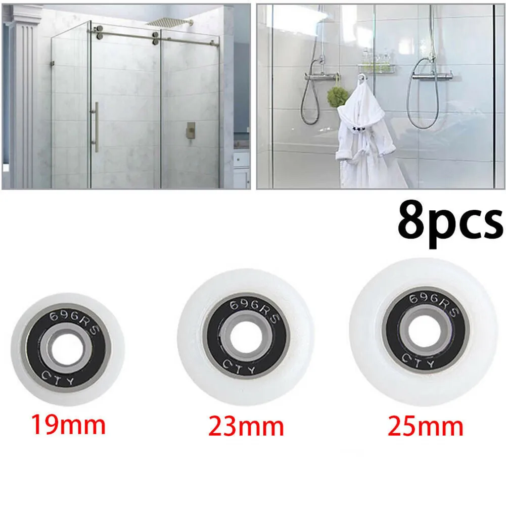 8Pcs Shower Door Roller Replacement Door Pulley 19/23/25mm Wheel Diameter Cabins Pulley Sliding Shower Stainless Steel Parts
