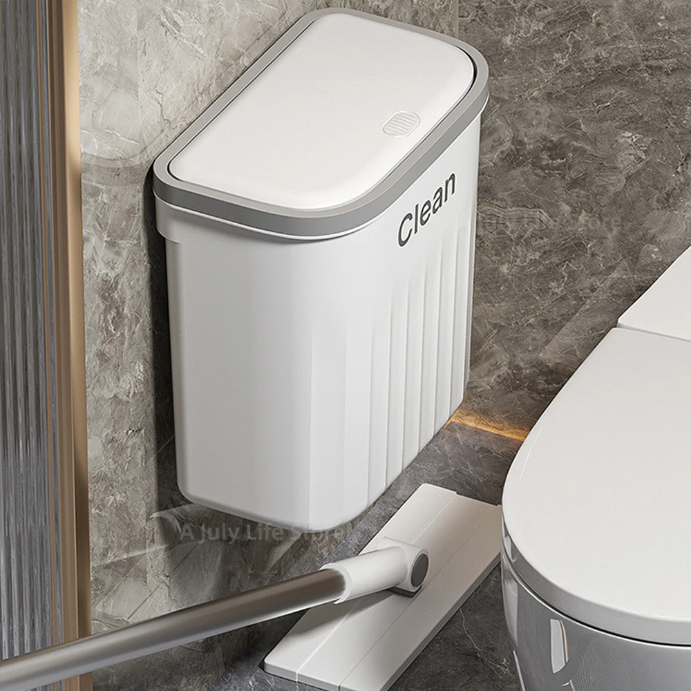 Trash Can 12/16L Wall Mounted Wastebasket Press Trash Can With Lid For Bathroom Kitchen Waterproof Narrow Seam