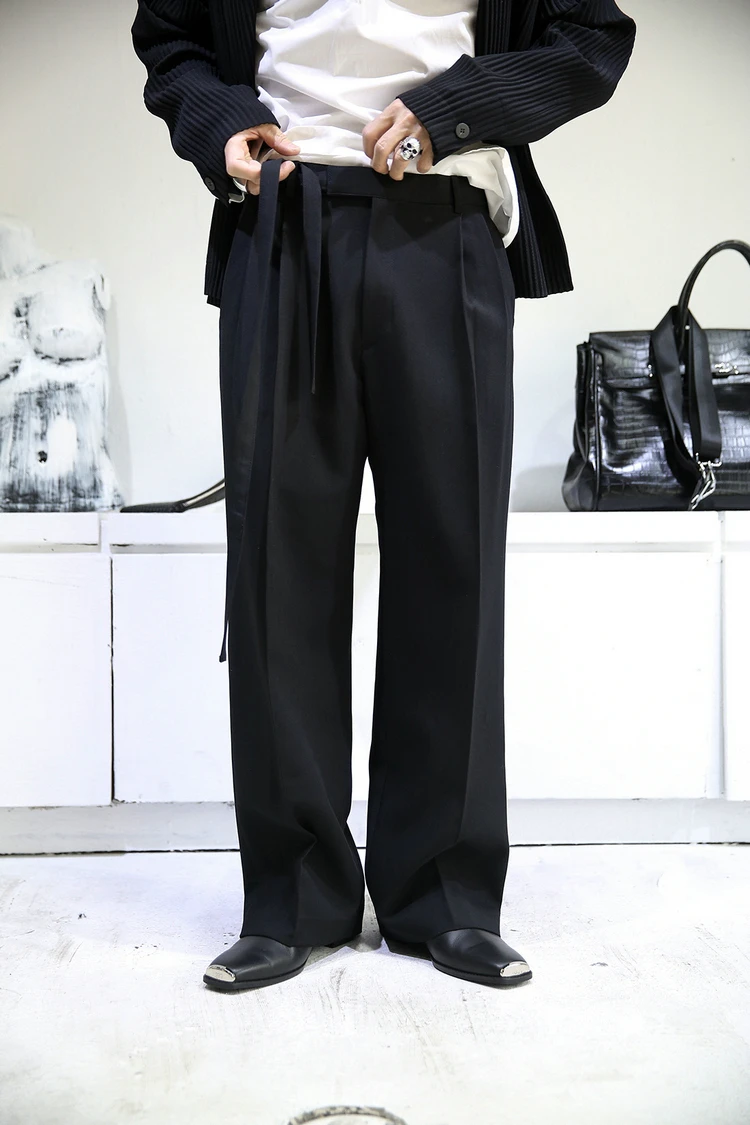 Big fashion brand men's new solid color belt straight tube trend casual pants popular loose suit pants