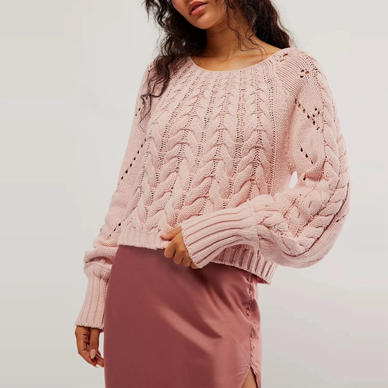 

Женский винтажный укороченный свитер, теплый вязаный пуловер с длинным рукавом, в стиле 90-х, осень