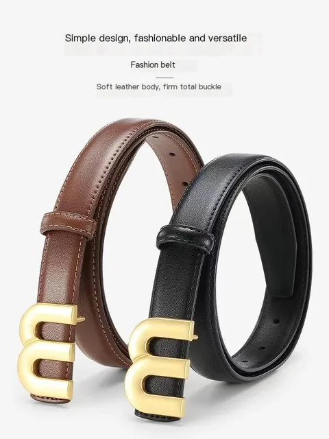 Women's Fashion Genuine Leather M。 Belts High Quality Gold Buckle Best Matching Dress Jeans Belts For Woman - Image 2