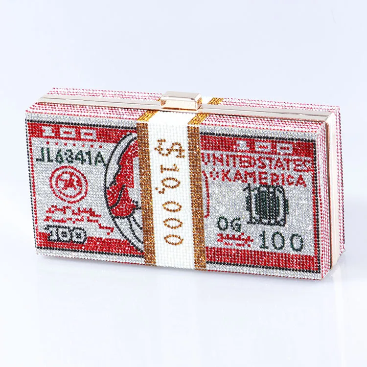 NewestFashionNewMoneyClutchRhinestonePurseDollarsStackBagsof