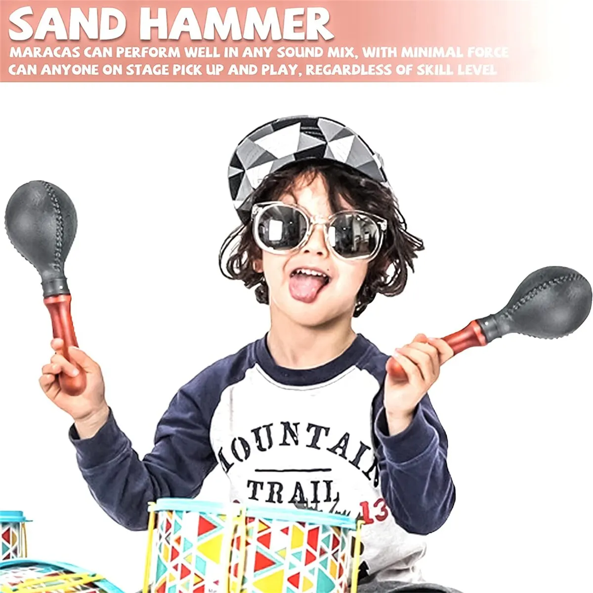 Sand Hammer Percussion Instrument Shakers Rattles 1 Pair with ABS Plastic Shell and Wooden Handles Black Wood Handle Maracas