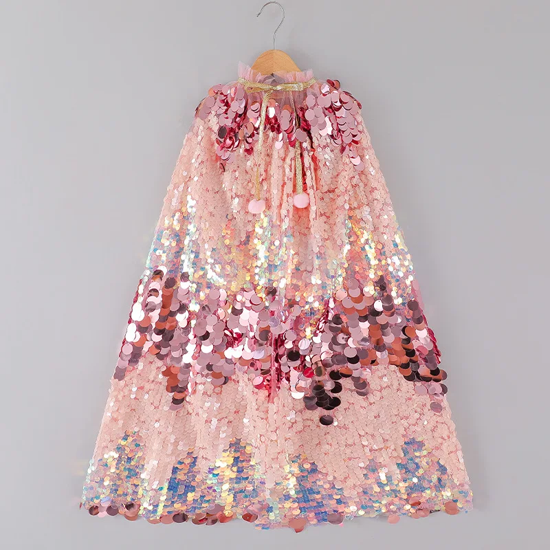 Weihnachten Karneval Party Mädchen Pailletten Glänzenden Regenbogen Meerjungfrau Prinzessin Mantel Halloween kinder Dress Up Cape H6153 – Detail 2