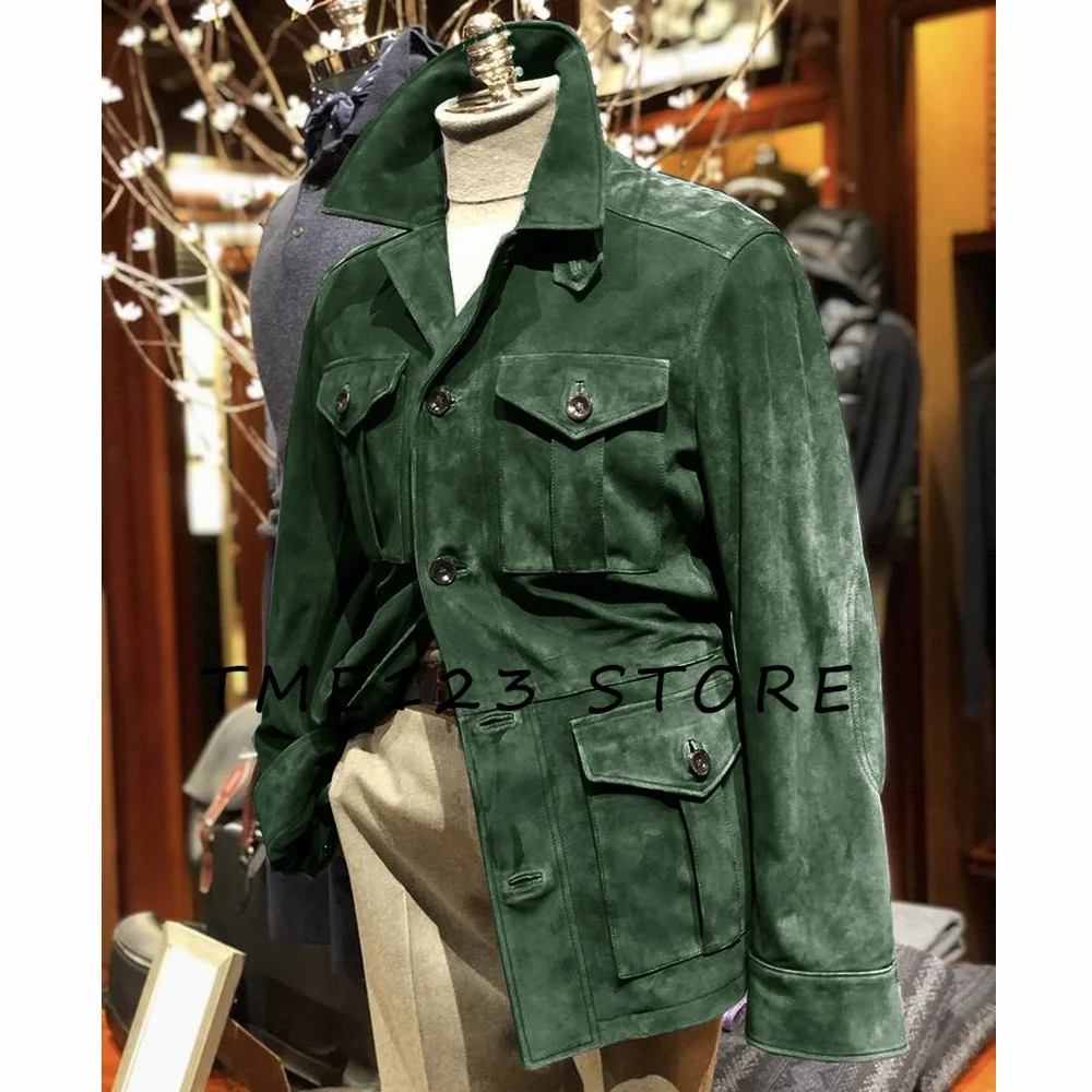 Men Suits Jackets Men's Suede Multi-pocket Jacket Business Casual British Style Winter Outwear