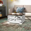 Modern Farmhouse Coffee Table Square Wood Center Table with Storage Space Metal Corners Z Shape Table 3