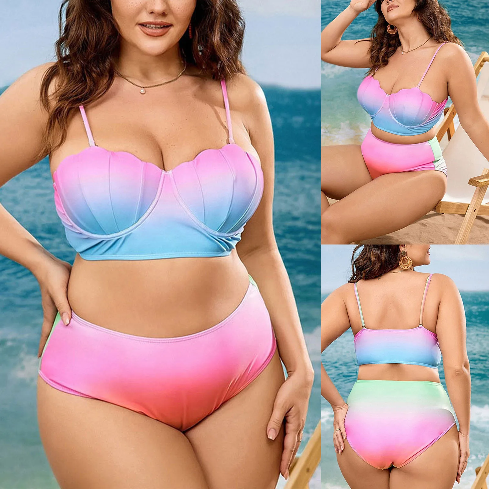 

Summer Sexy Bikini Set High Cut Micro Swimsuit Cross-Strap Slim Fitting Seashell Printed Biquini Beach Two Pieces Bathing Suit