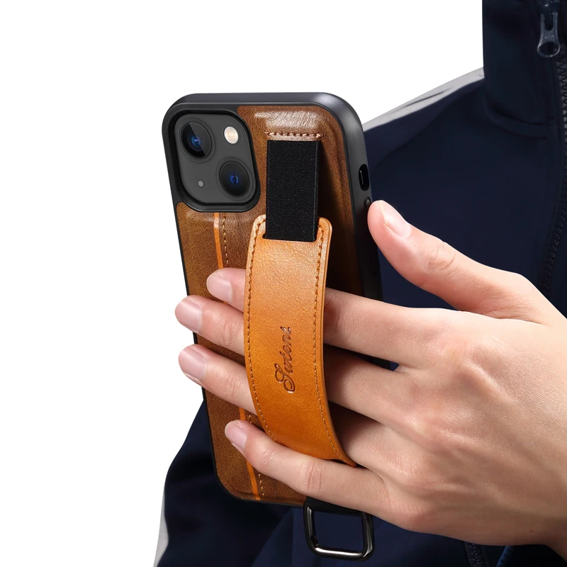 Wallet Simplicity Pu Leather Case For Iphone 15 14 13 12 11 Pro Max Plus Card Slot Holder Hand Wrist Strap Kickstand Back Cover