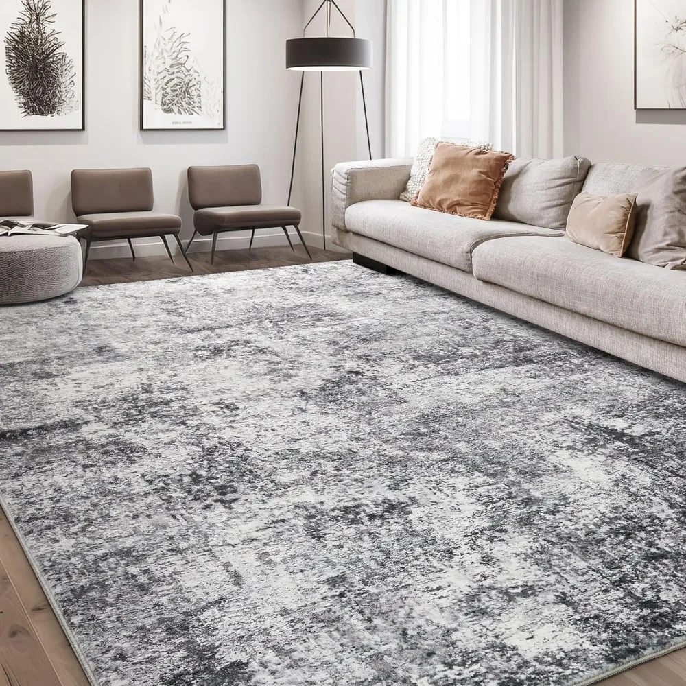 

6x9 Large Soft Indoor Neutral Modern Abstract Low Pile Washable Rug Carpet for Bedroom Dining Room Farmhouse Home Office - Grey