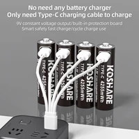 KOSHARE 1.5V AAA/AA 4255mWh1000mWh Rechargeable Battery USB Type-C Rechargeable Li-ion Battery For remote control +Type-C Cable 3