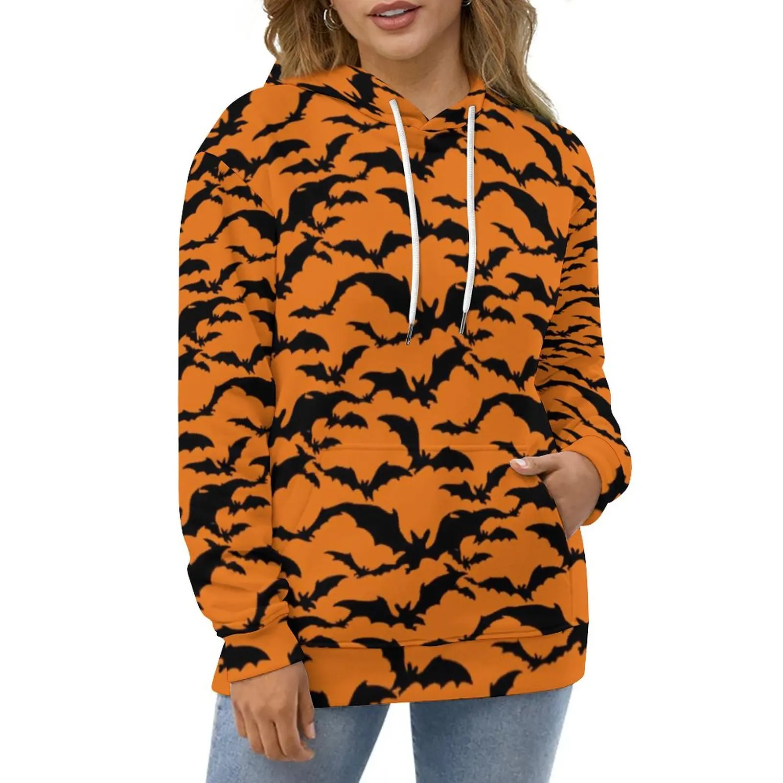 

Halloween Bats Casual Hoodies Animal Print Y2k Hoodie Couple Long Sleeve Oversized Harajuku Pattern Loose Clothes