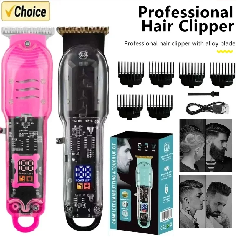 Professional Hair Clippers Rechargeable Hair Clipper Transparent Electric Trimmers For Men Cordless Cut Machine hair clipper hair trimmer