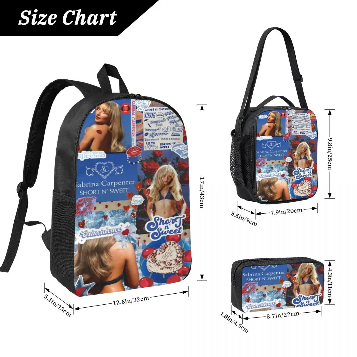 소녀 소년을위한 3Pcs 사브리나 카펜터 배낭 세트 펜 가방 책가방 세트 초등 학생을위한 도시락 상자 포함 데이 팟